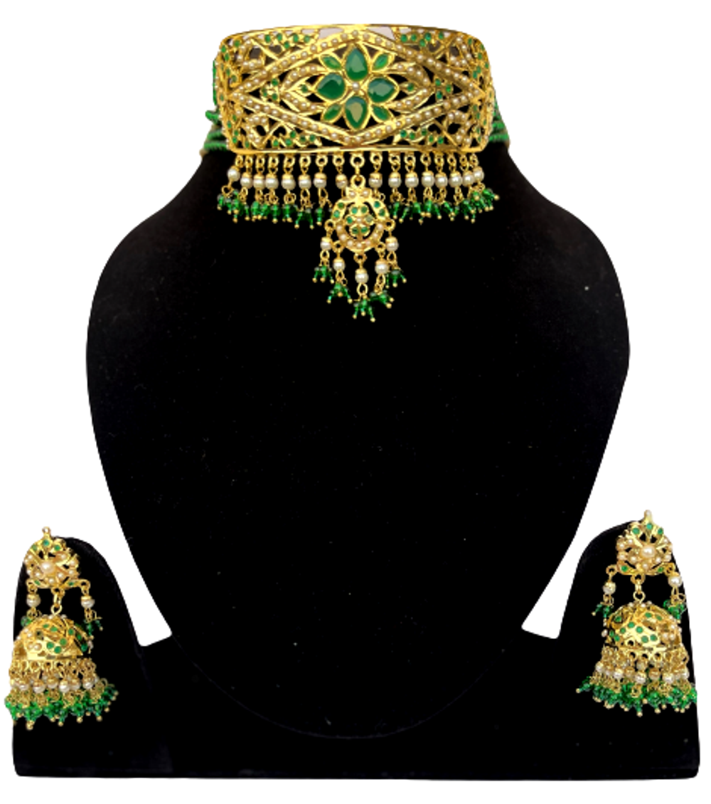 The Emerald Jadau Choker with Jhumkis