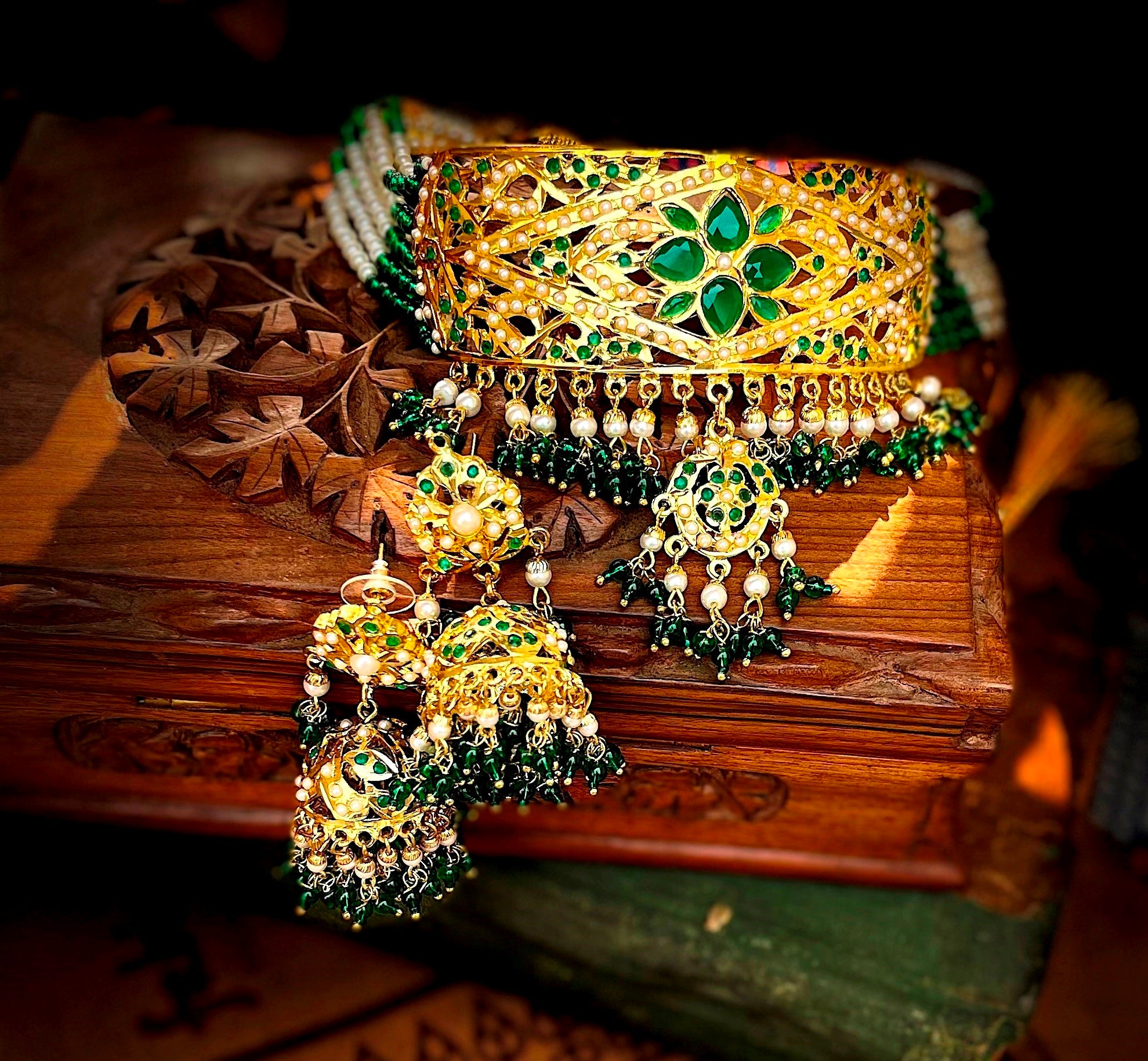 The Emerald Jadau Choker with Jhumkis