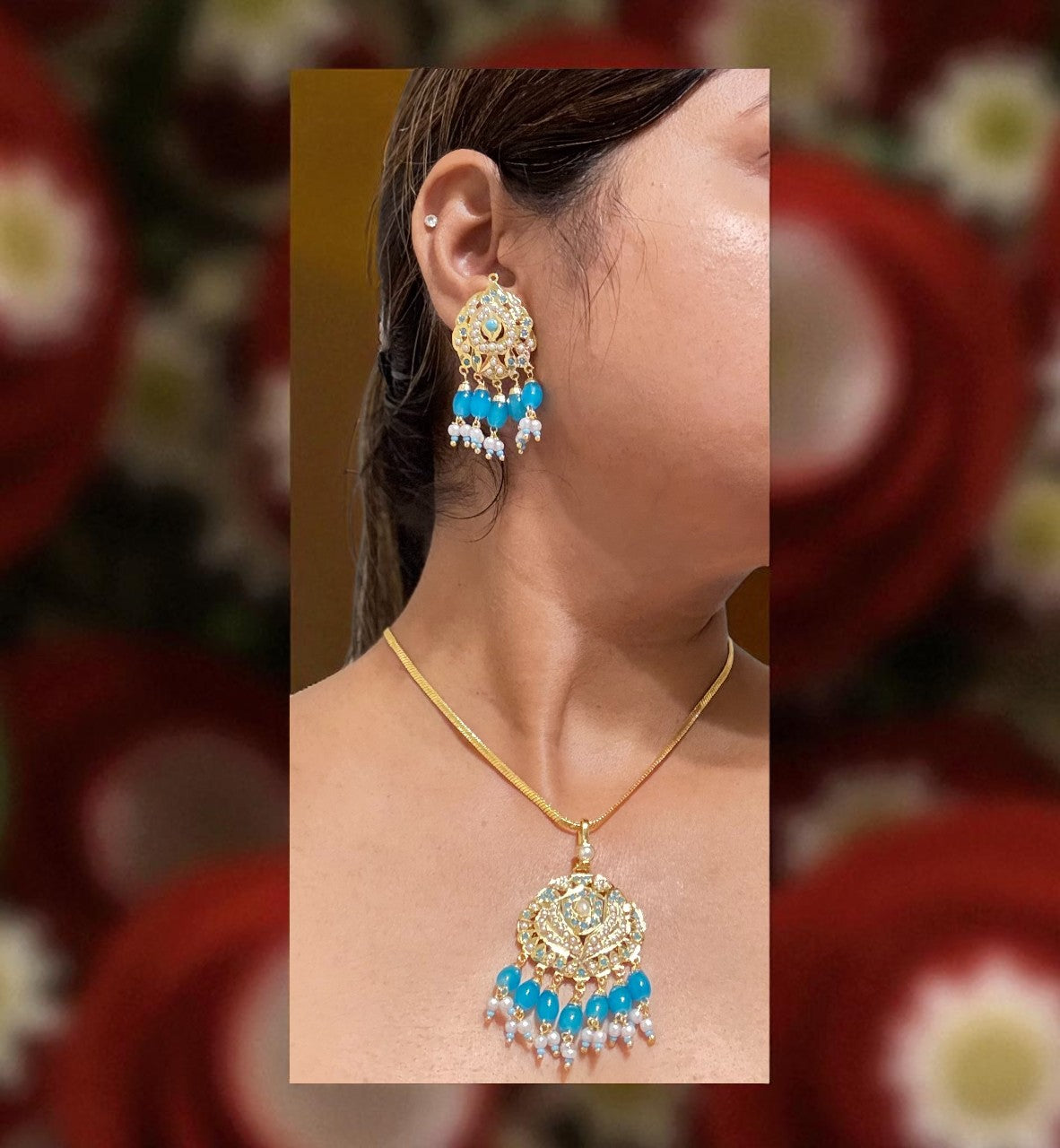 The Turkish Blue Jadau Pendant Set