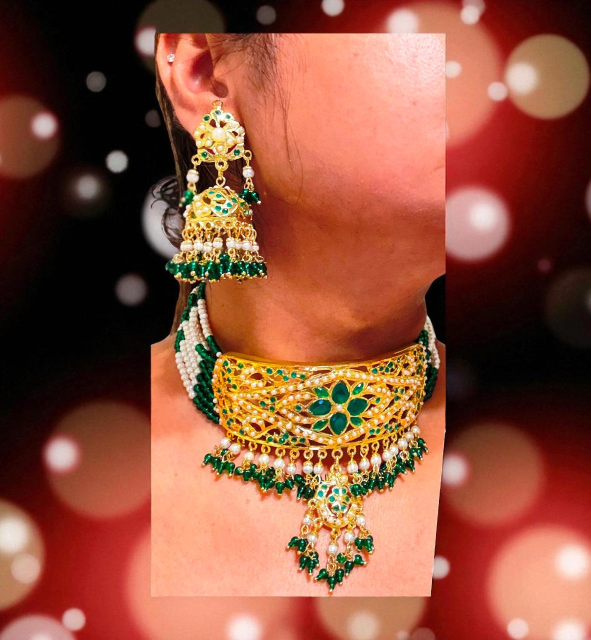 The Emerald Jadau Choker with Jhumkis