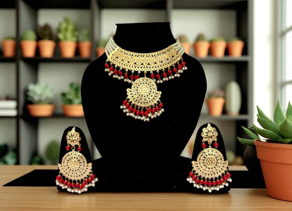 The Princess Jadau Jewellery Set : Red