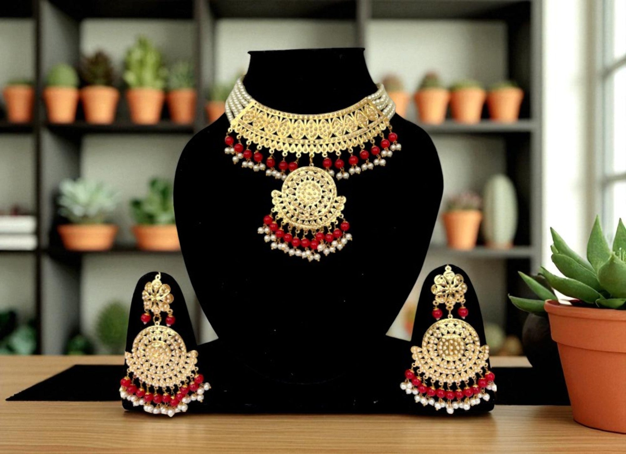 The Princess Jadau Jewellery Set : Red